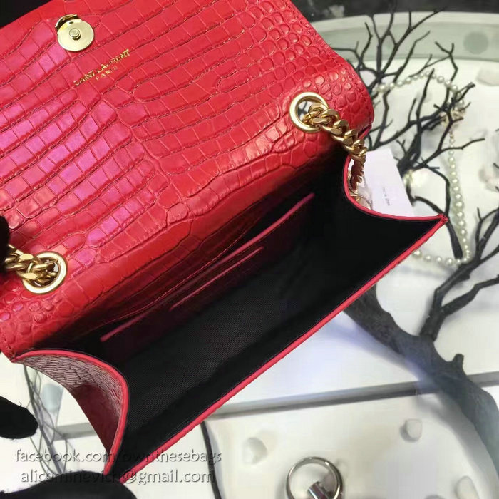 Saint Laurent Small Kate Monogram Tassel Croco Leather Shoulder Bag Red Y121220