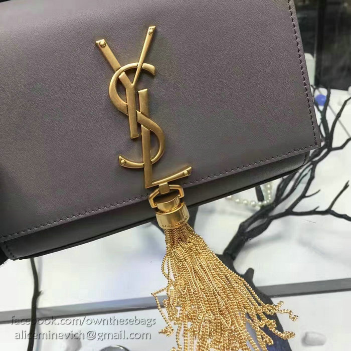 Saint Laurent Small Kate Monogram Tassel Smooth Leather Shoulder Bag Grey Y121260