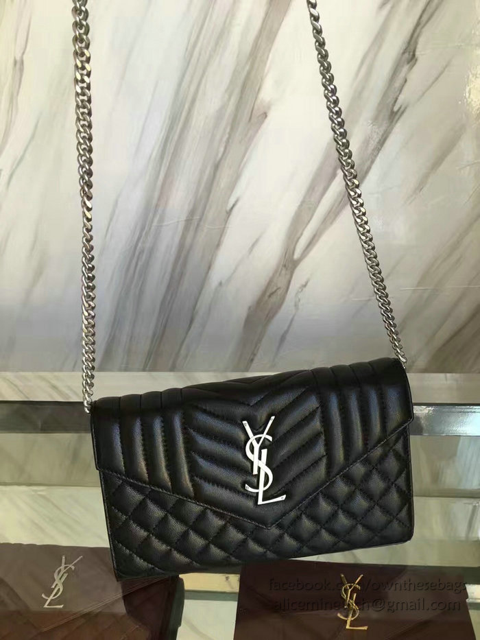 Medium Monogram Saint Laurent Satchel in Black Matelasse Leather Y221260