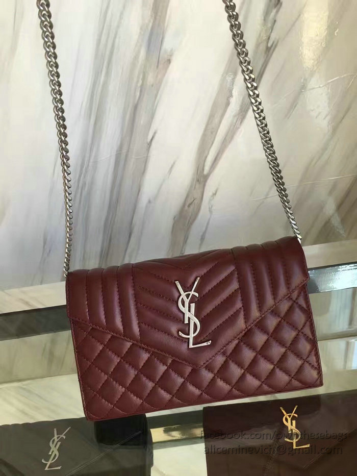 Medium Monogram Saint Laurent Satchel in Burgundy Matelasse Leather Y221260