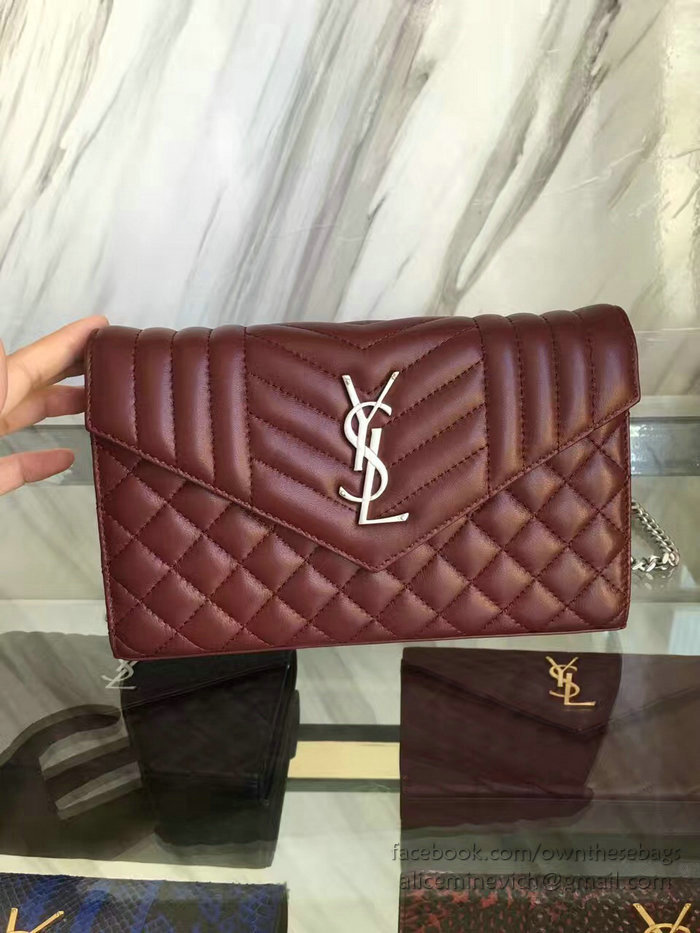 Medium Monogram Saint Laurent Satchel in Burgundy Matelasse Leather Y221260