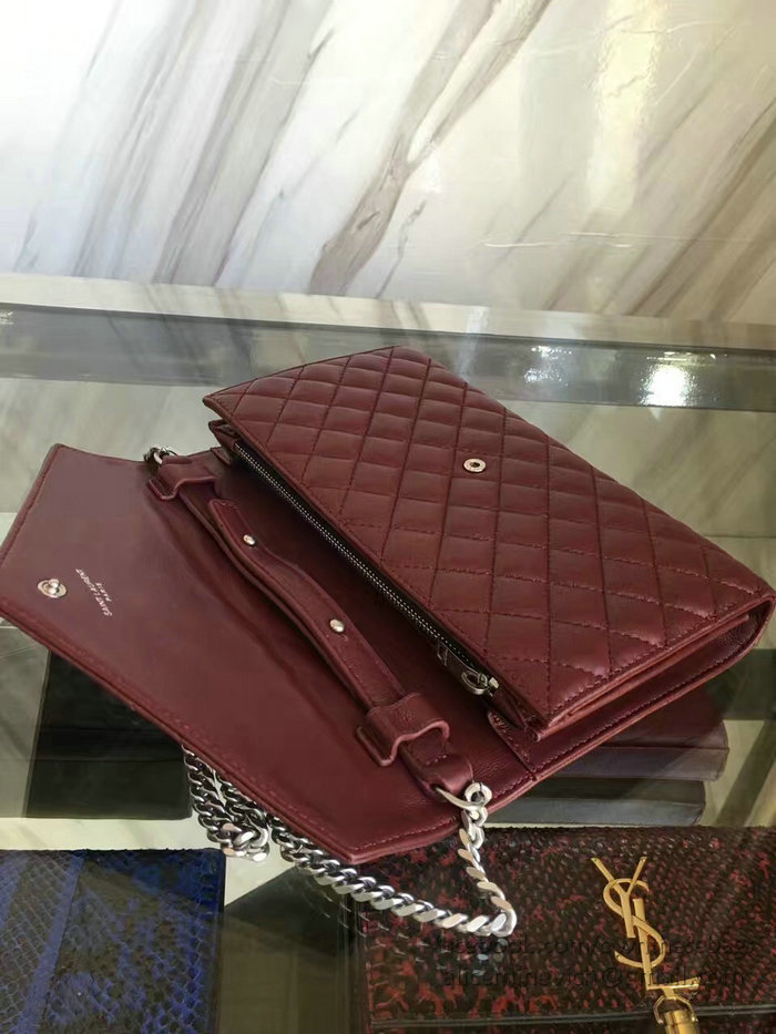 Medium Monogram Saint Laurent Satchel in Burgundy Matelasse Leather Y221260