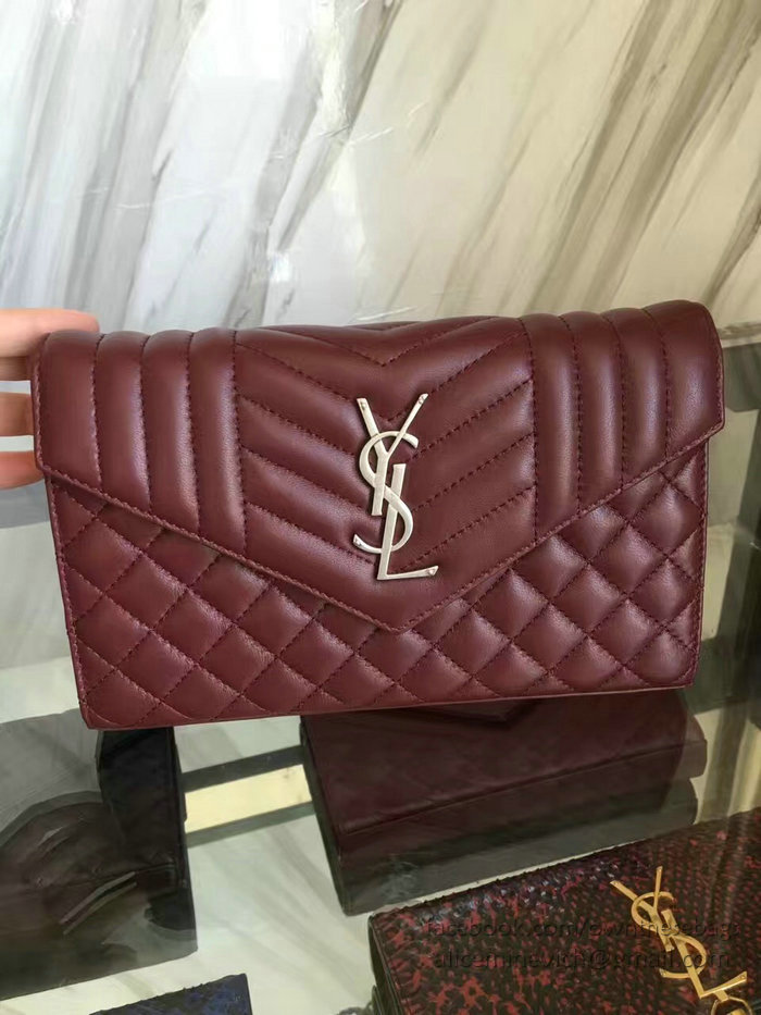 Medium Monogram Saint Laurent Satchel in Burgundy Matelasse Leather Y221260