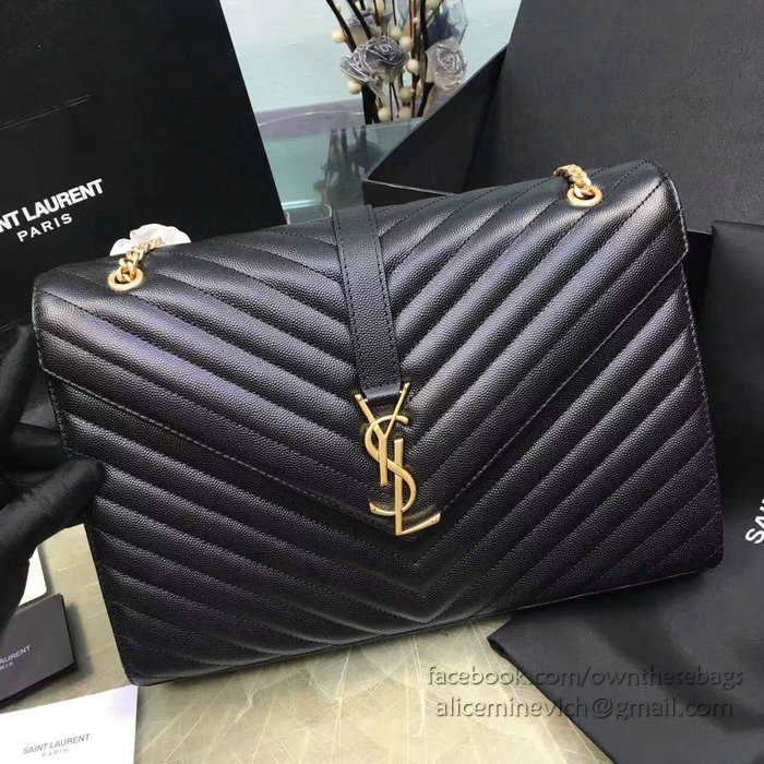 Saint Laurent Classic Large Monogram Shoulder Bag in Black Grained Matelasse 396910