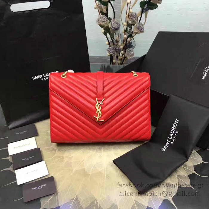 Saint Laurent Classic Large Monogram Shoulder Bag in Red Grained Matelasse 396910