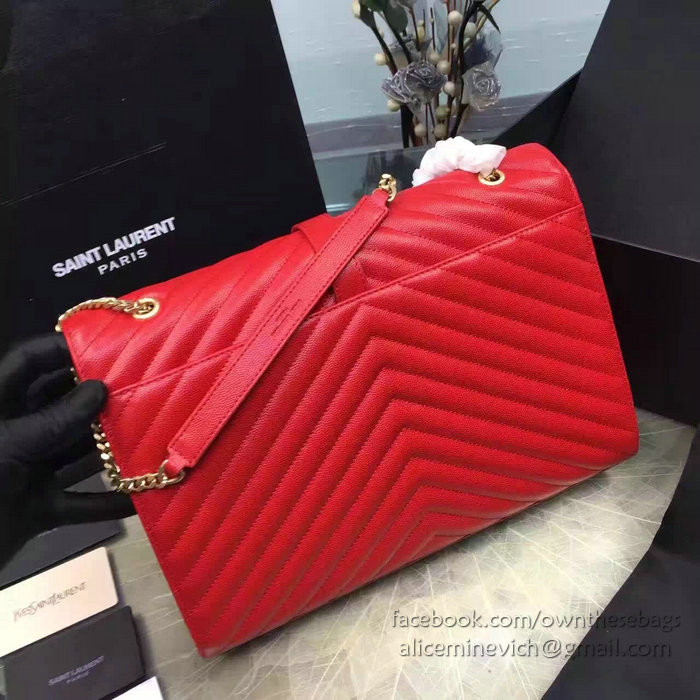 Saint Laurent Classic Large Monogram Shoulder Bag in Red Grained Matelasse 396910