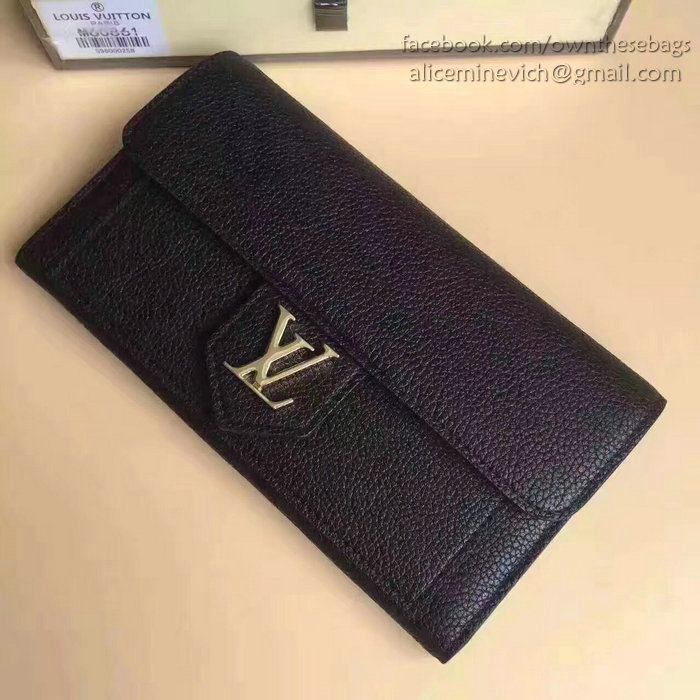 Louis Vuitton Soft Calf Leather Lockme Wallet Noir M60862