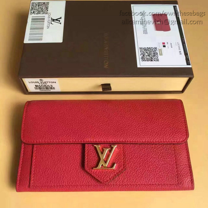 Louis Vuitton Soft Calf Leather Lockme Wallet Red M60862