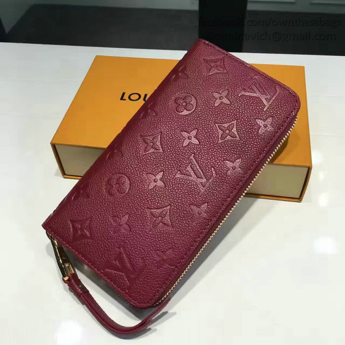 Louis Vuitton Monogram Empreinte Zippy Long Wallet Burgundy M60571