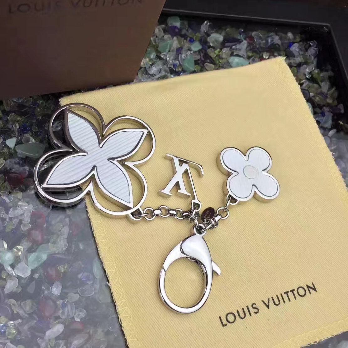 Louis Vuitton Bag Charm Rimi Key Holder White&Silver M61013