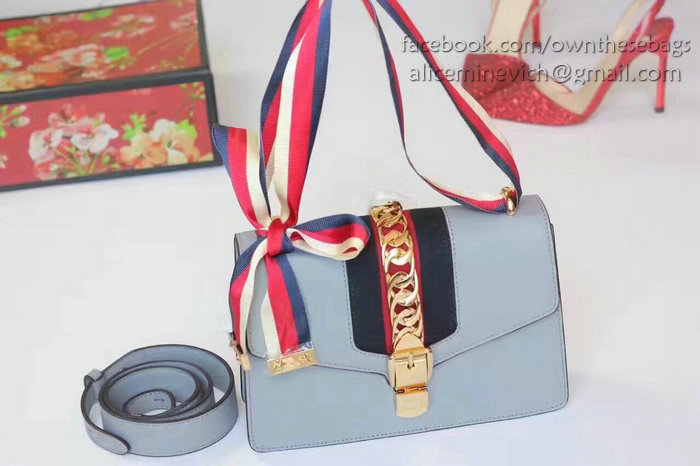 Gucci Sylvie Leather Shoulder Bag Light Blue 421882