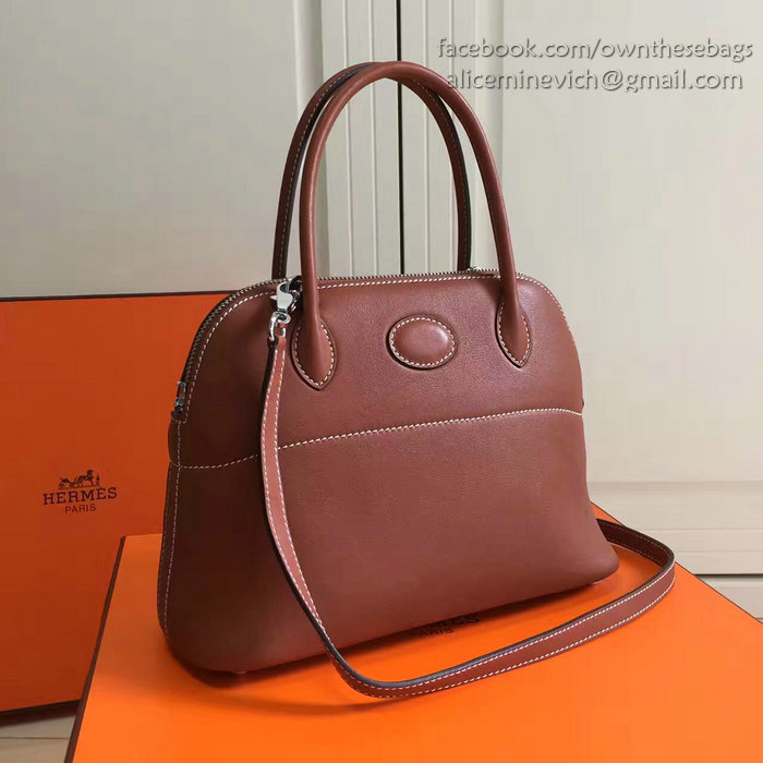 Hermes Bolide 27 Bag in Coffee Swift Leather HB2701