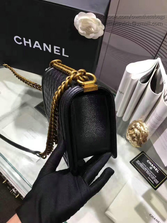 Chanel Black Quilted Caviar Medium Boy Bag Gold Hardware A67086