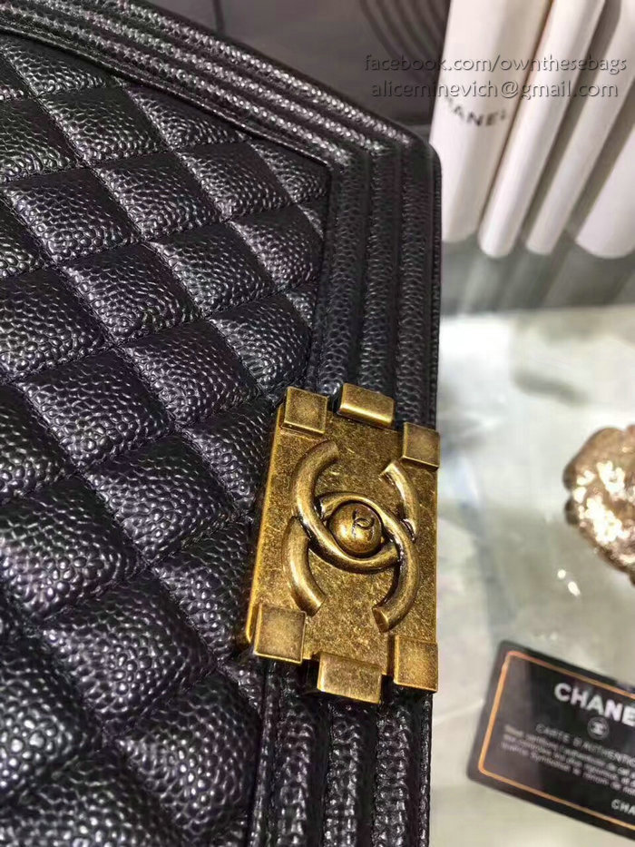 Chanel Black Quilted Caviar Medium Boy Bag Gold Hardware A67086