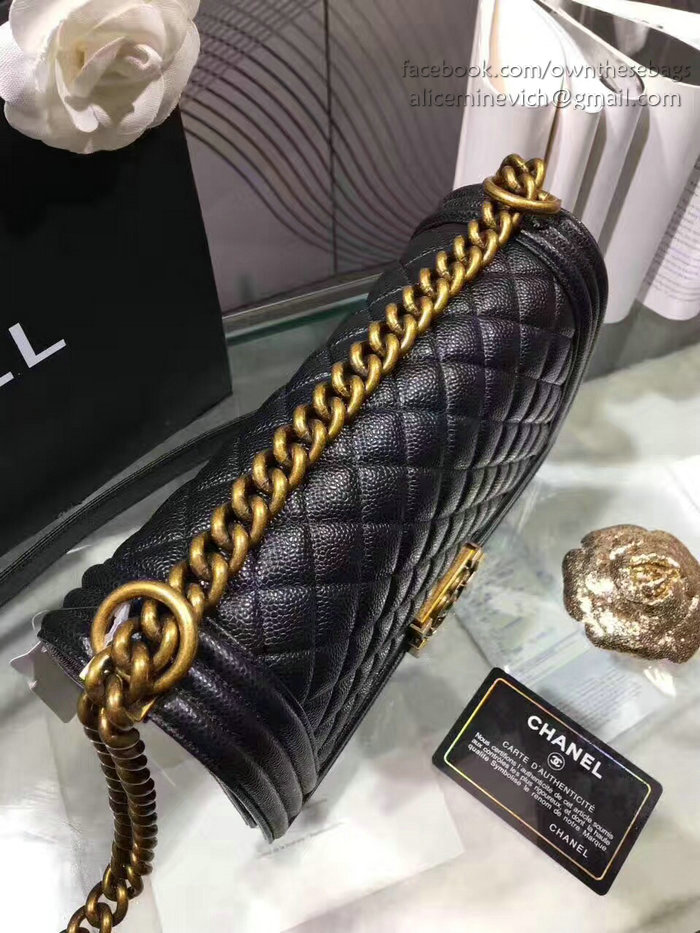 Chanel Black Quilted Caviar Medium Boy Bag Gold Hardware A67086