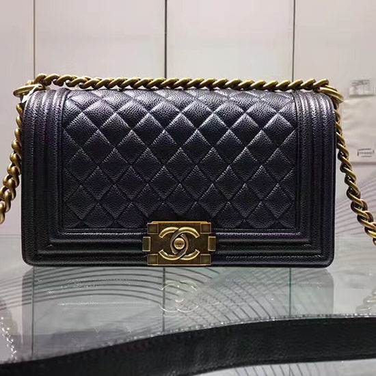 Chanel Black Quilted Caviar Medium Boy Bag Gold Hardware A67086