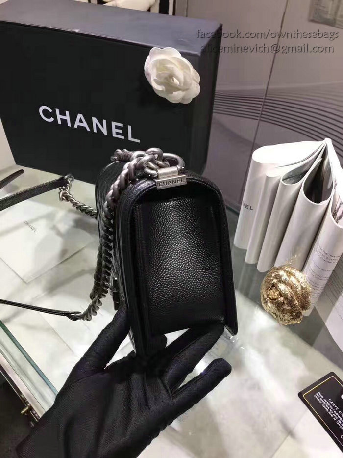 Chanel Black Quilted Caviar Medium Boy Bag Silver Hardware A67086