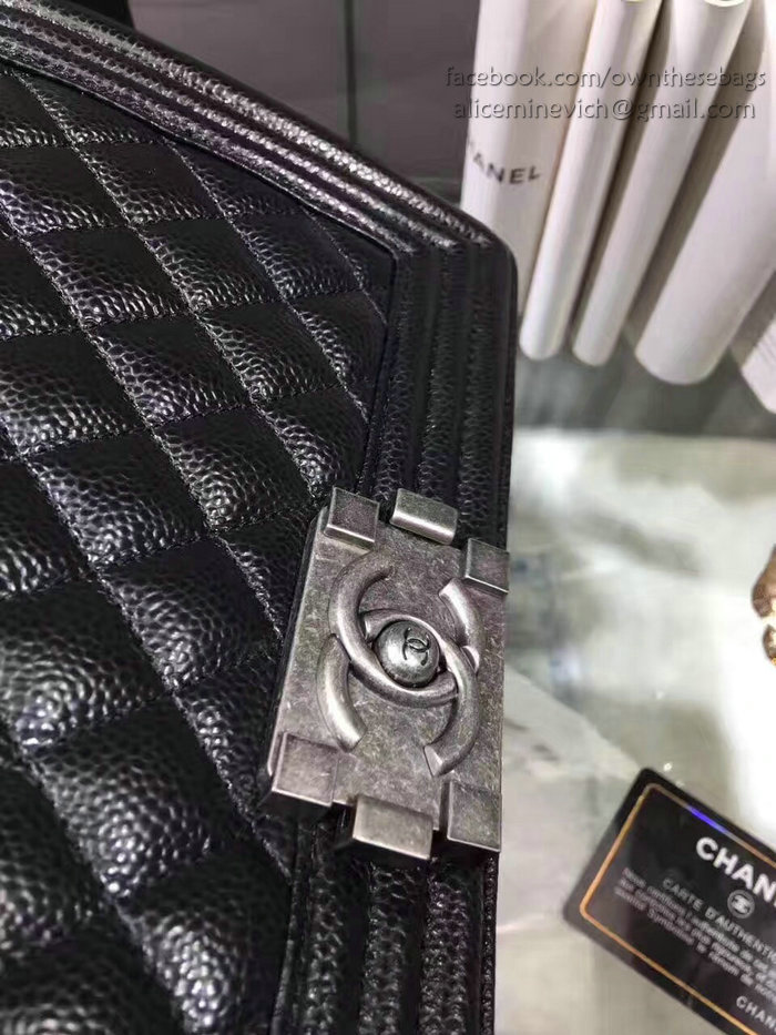 Chanel Black Quilted Caviar Medium Boy Bag Silver Hardware A67086