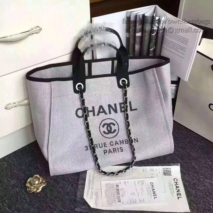 Chanel Grey Canvas Large Deauville Shopping Bag A68046