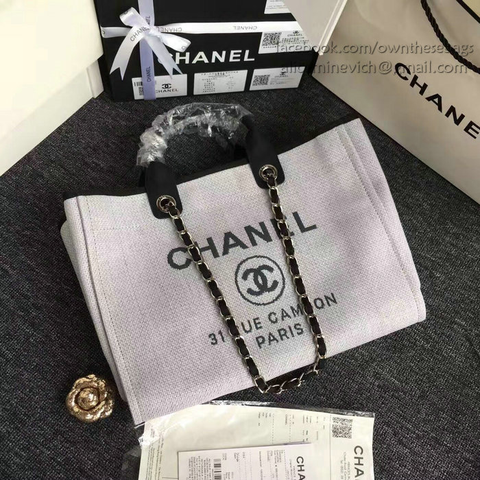 Chanel Grey Canvas Large Deauville Shopping Bag A68046