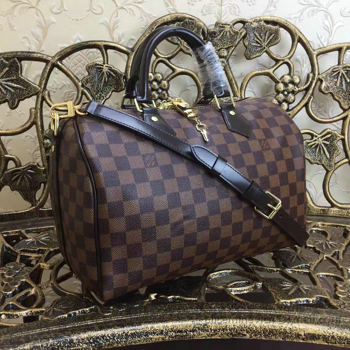 Louis Vuitton Damier Ebene Canvas Speedy Bandouliere Bag N41366