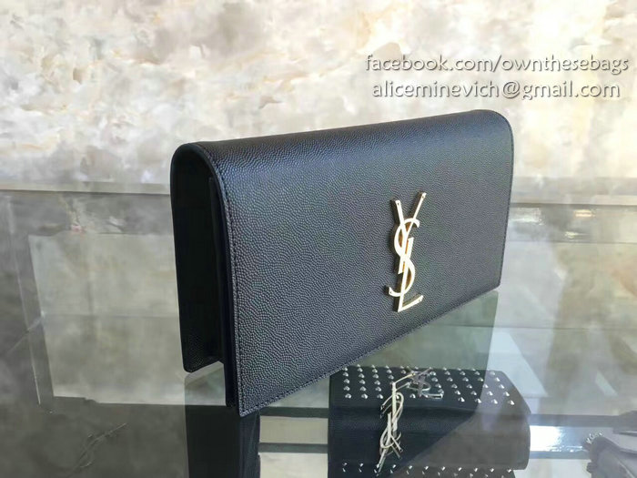 Saint Laurent Cassandre Grained Clutch Bag Black Y230320