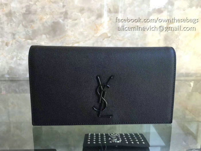 Saint Laurent Cassandre Grained Clutch Bag Black with Black Hardware Y230320