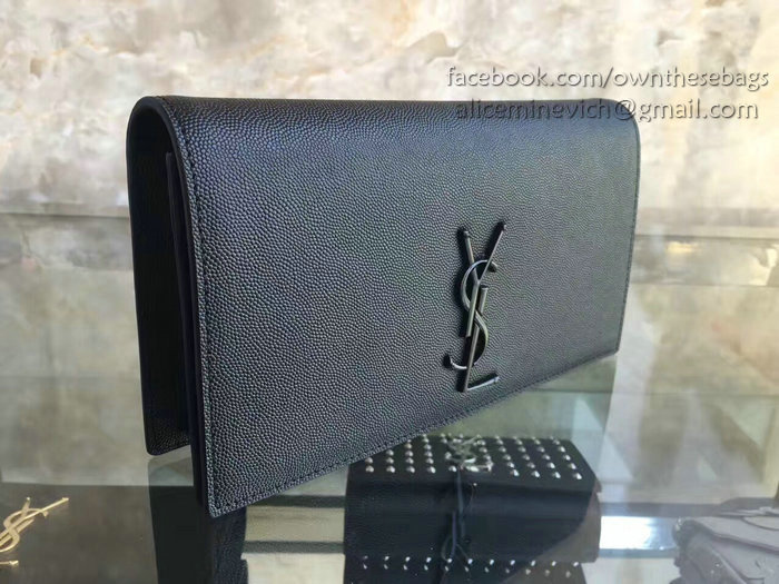 Saint Laurent Cassandre Grained Clutch Bag Black with Black Hardware Y230320