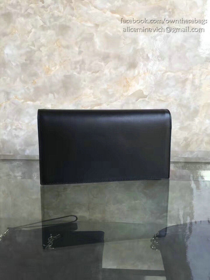 Saint Laurent Cassandre Smooth Calfskin Clutch Bag Black Y230320