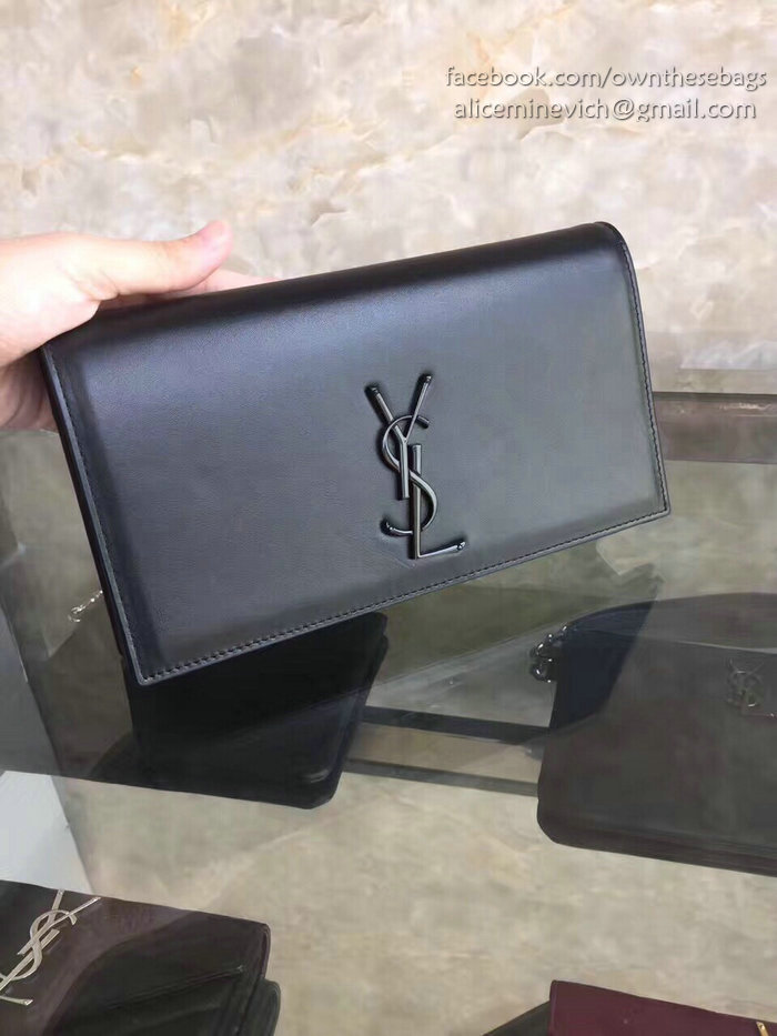 Saint Laurent Cassandre Smooth Calfskin Clutch Bag Black Y230320