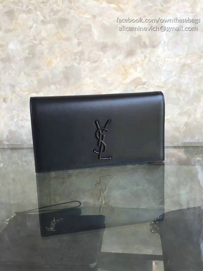 Saint Laurent Cassandre Smooth Calfskin Clutch Bag Black Y230320