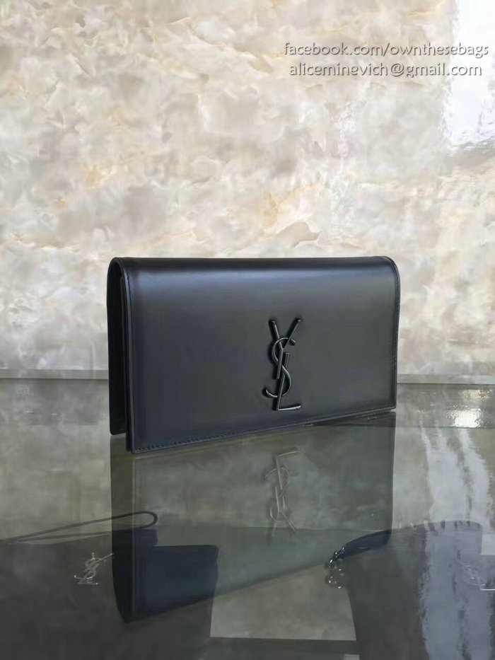 Saint Laurent Cassandre Smooth Calfskin Clutch Bag Black Y230320