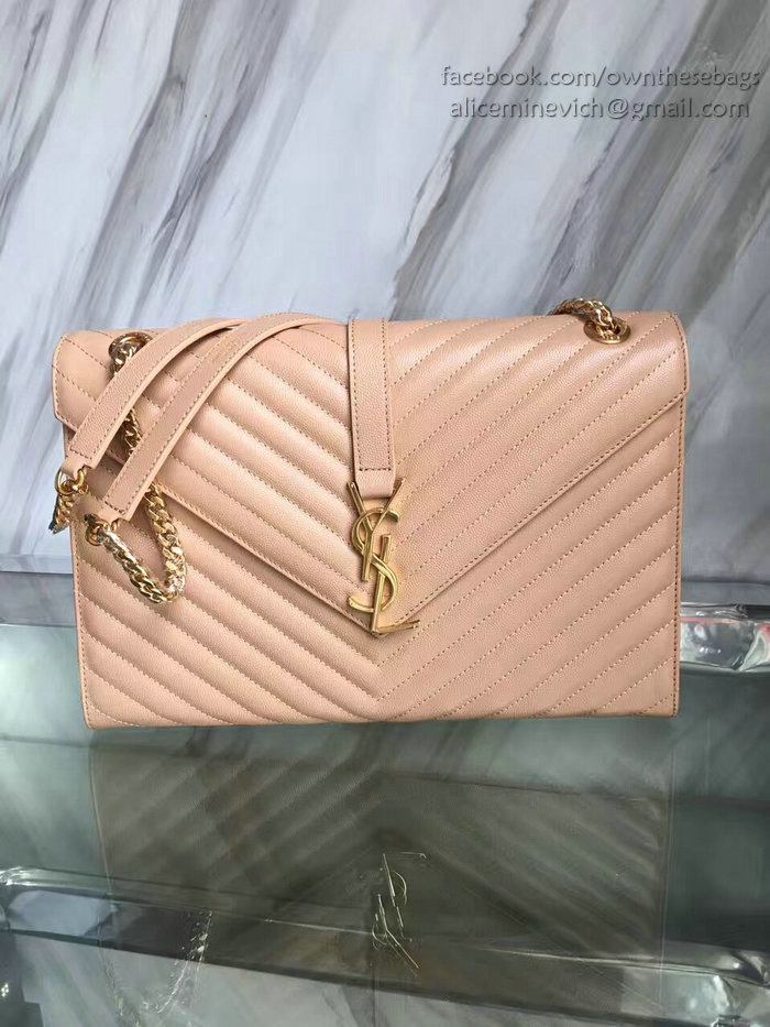 Saint Laurent Monogram Large Grained Chain Shoulder Bag Beige Y230310