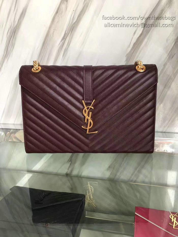 Saint Laurent Monogram Large Grained Chain Shoulder Bag Burgundy Y230310