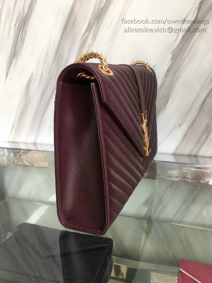 Saint Laurent Monogram Large Grained Chain Shoulder Bag Burgundy Y230310