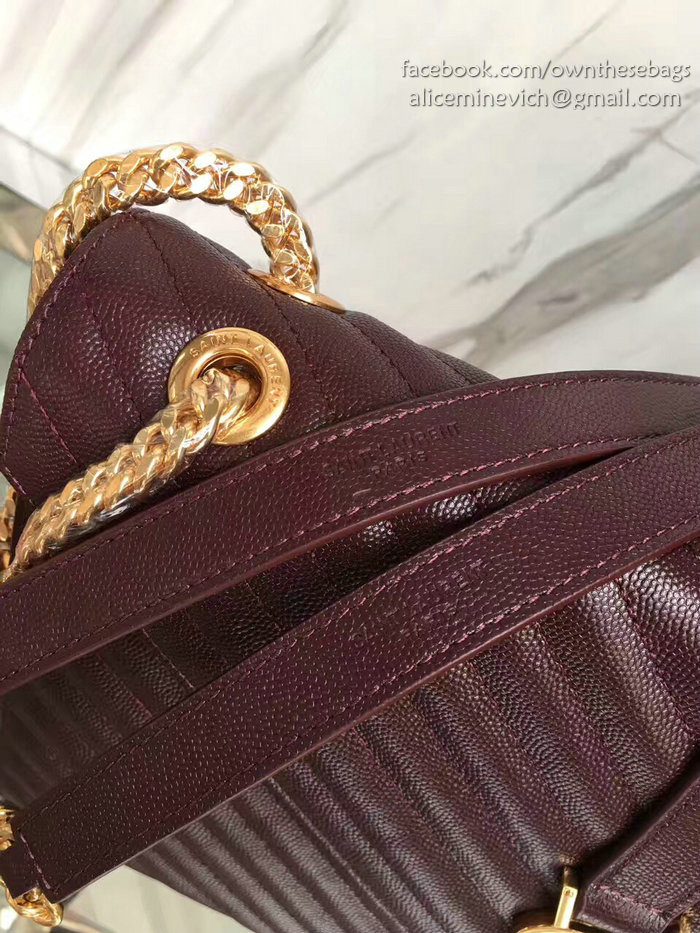 Saint Laurent Monogram Large Grained Chain Shoulder Bag Burgundy Y230310