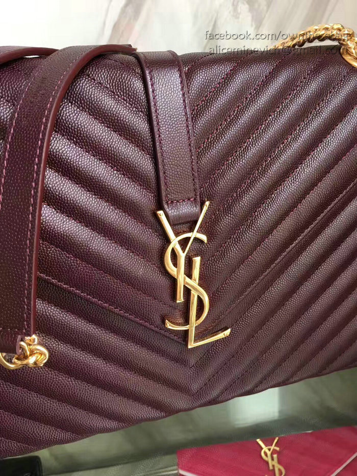 Saint Laurent Monogram Large Grained Chain Shoulder Bag Burgundy Y230310