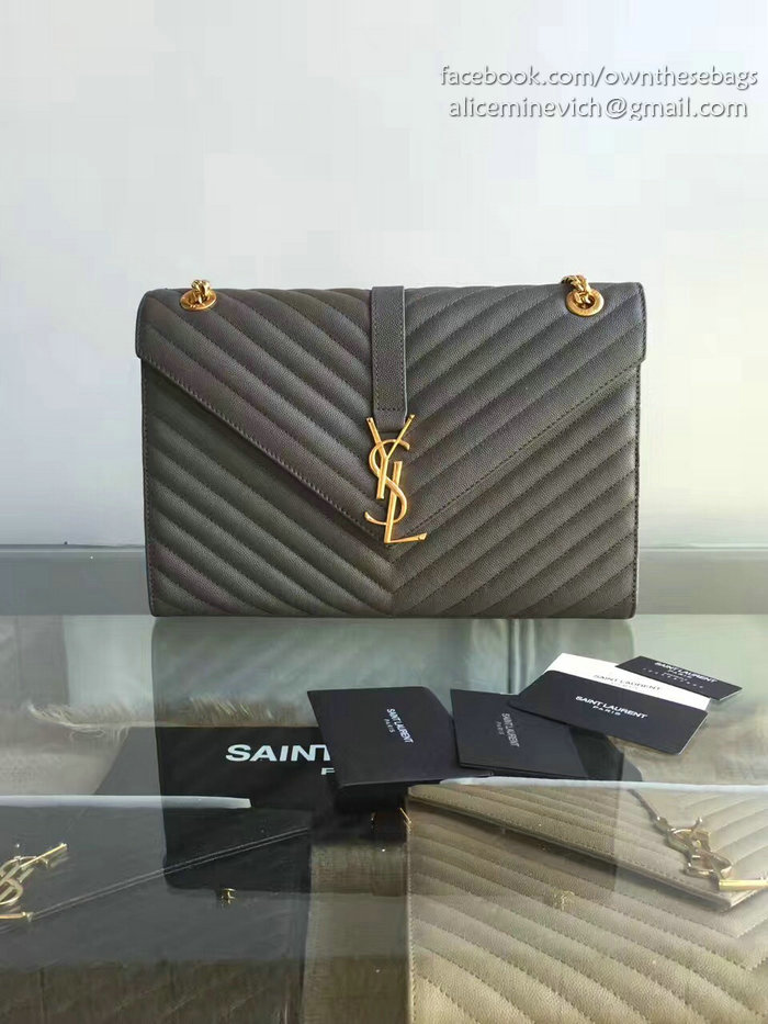 Saint Laurent Monogram Large Grained Chain Shoulder Bag Grey Y230310