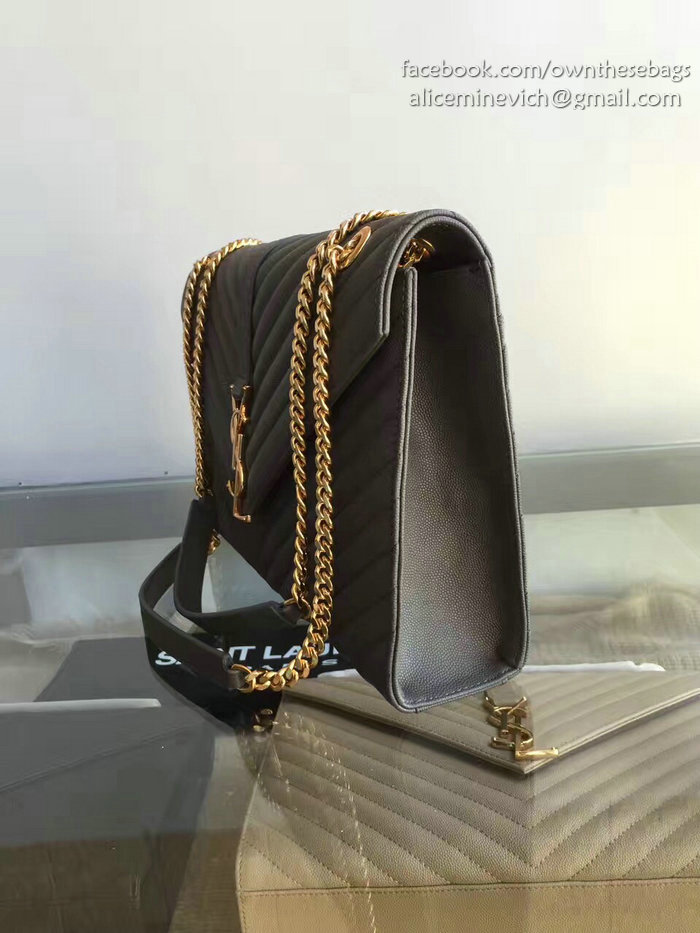 Saint Laurent Monogram Large Grained Chain Shoulder Bag Grey Y230310