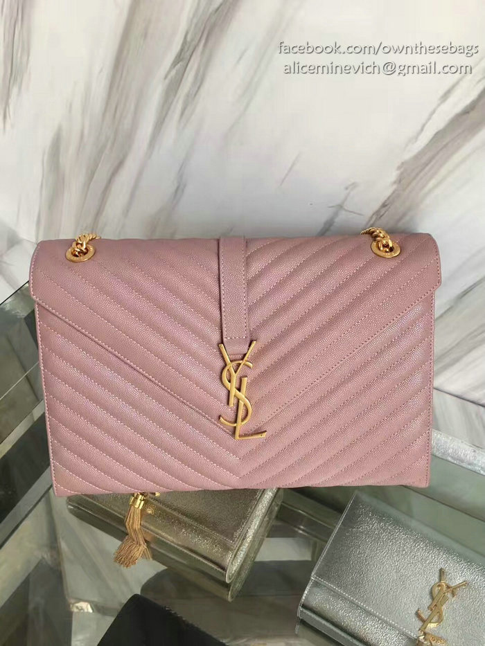 Saint Laurent Monogram Large Grained Chain Shoulder Bag Pink Y230310