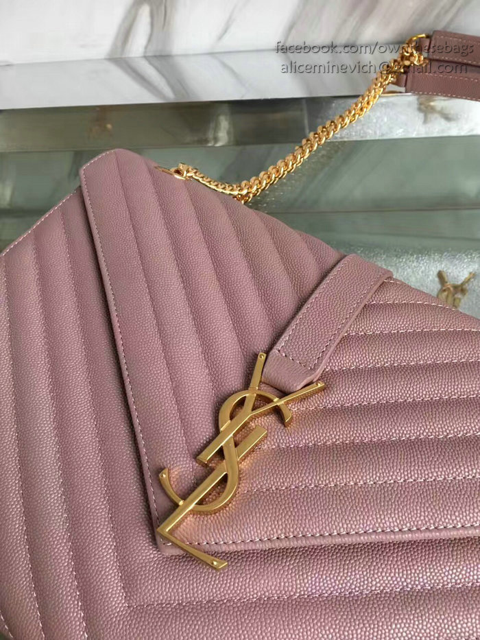 Saint Laurent Monogram Large Grained Chain Shoulder Bag Pink Y230310