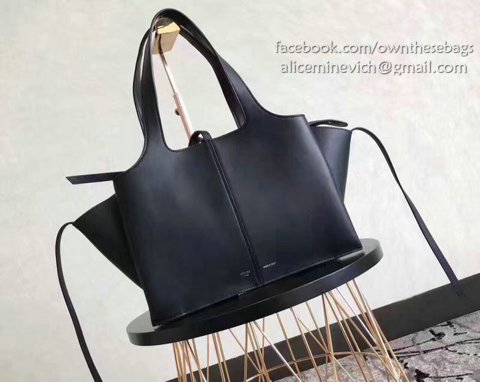 Celine Medium Tri Fold Shoulder Bag in Black Smooth Calfskin 030402