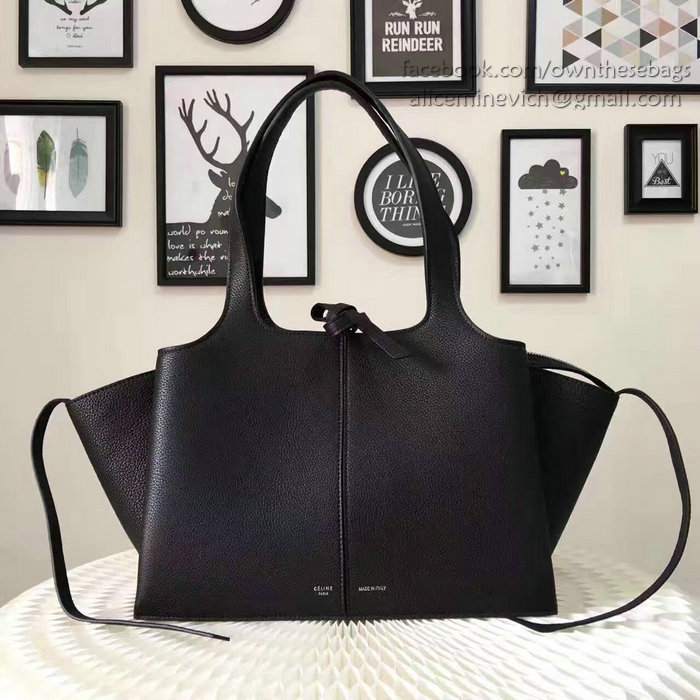 Celine Medium Tri Fold Shoulder bag in Black Calfskin 030401