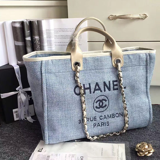 Chanel Blue Canvas Large Deauville Shopping Bag A68046