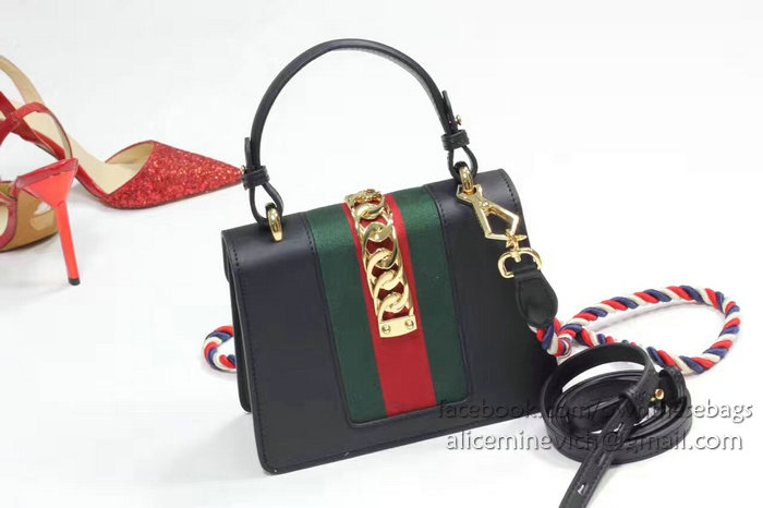 Gucci Sylvie Leather Mini Bag Black 470270