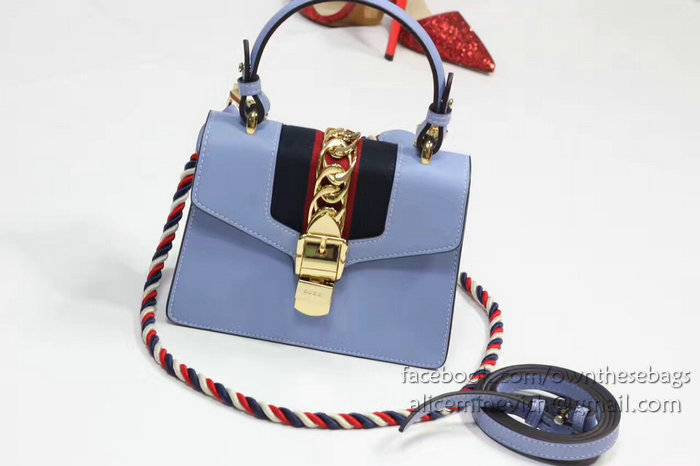 Gucci Sylvie Leather Mini Bag Light Blue 470270