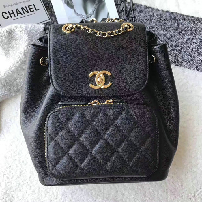 Chanel Grained Calfskin Backpack Black A93748