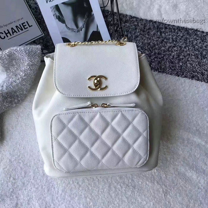 Chanel Grained Calfskin Backpack White A93748