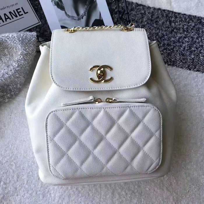 Chanel Grained Calfskin Backpack White A93748