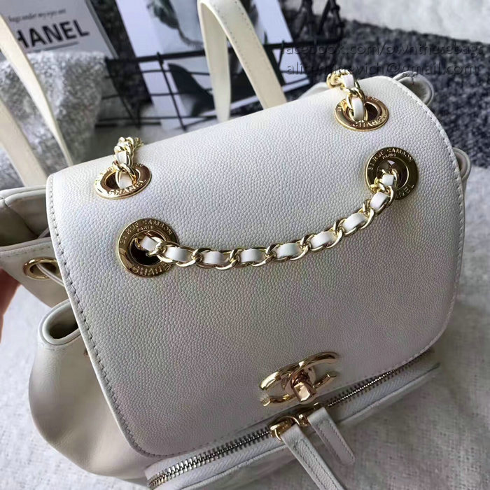 Chanel Grained Calfskin Backpack White A93748